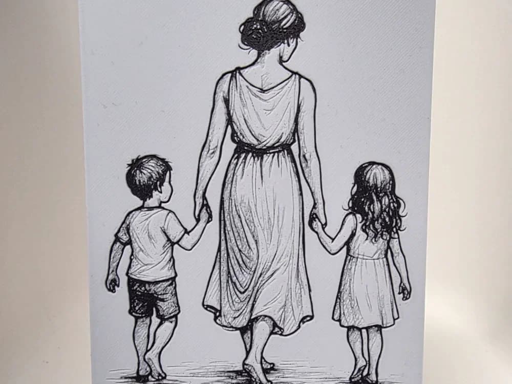 Woman And Two Kids Hueforge by Morganja HueForge model: Woman And Two Kids Hueforge by Morganja