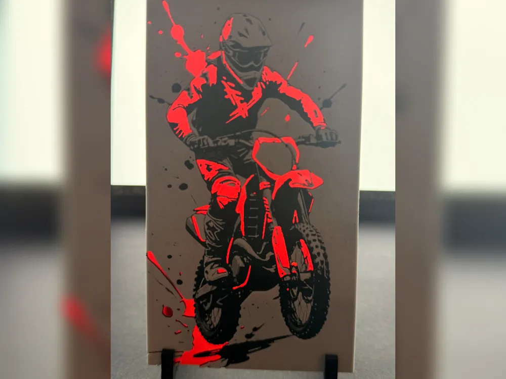Red Dirt Bike Rider HueForge Print Red Dirt Bike Rider HueForge Print