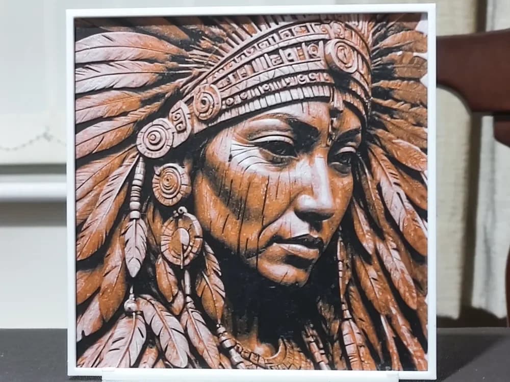Carved Native American Woman - HueForge 3 Color by BoDad HueForge model: Carved Native American Woman - HueForge 3 Color by BoDad