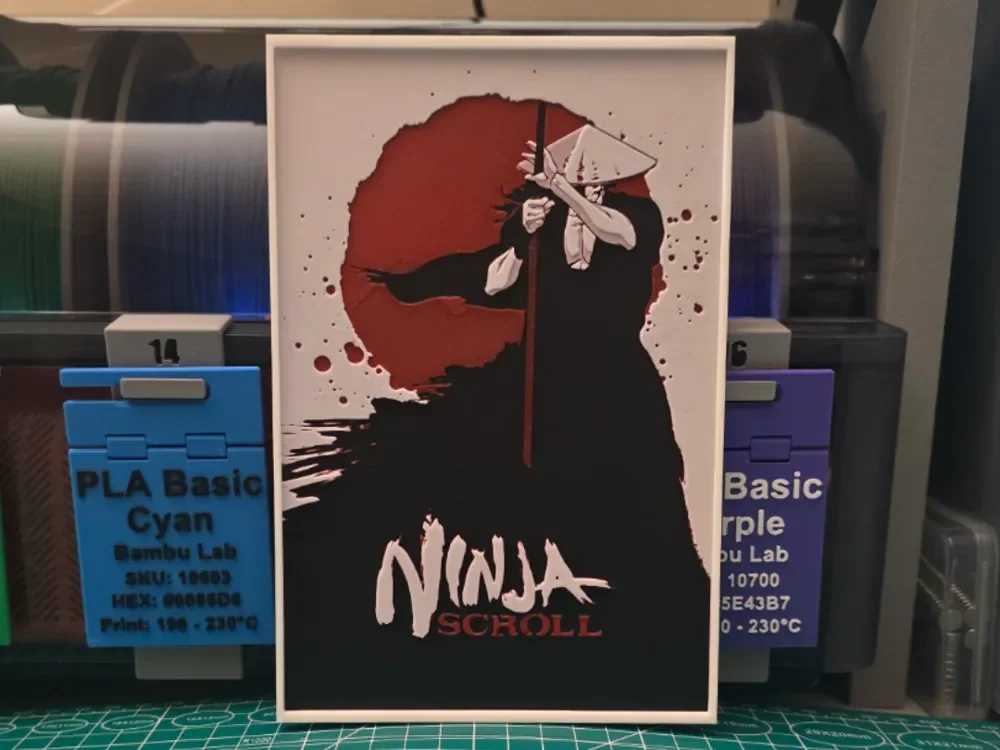 Ninja Scroll Movie Poster - Hueforge Art by Lumpy3D HueForge model: Ninja Scroll Movie Poster - Hueforge Art by Lumpy3D