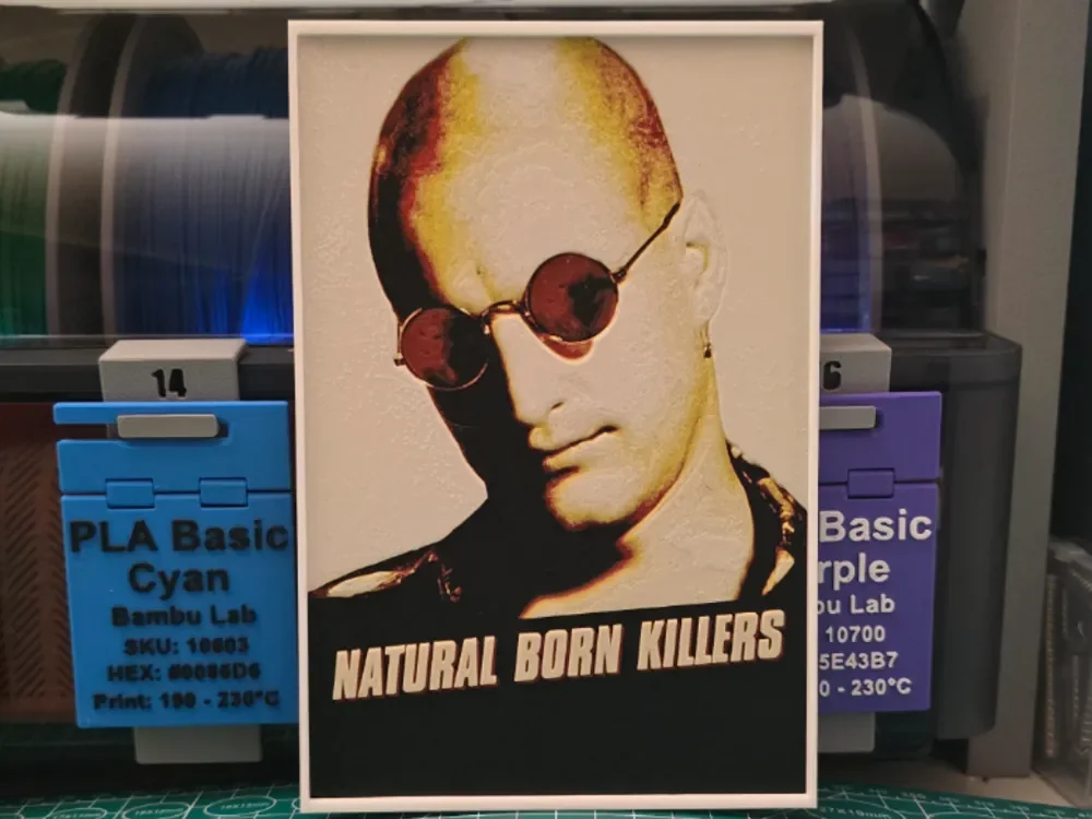 Natural Born Killers Movie Poster - Hueforge Art by Lumpy3D HueForge model: Natural Born Killers Movie Poster - Hueforge Art by Lumpy3D