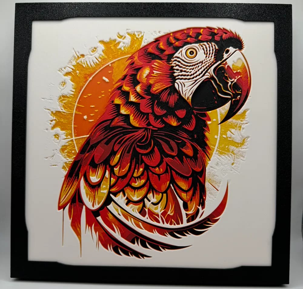 Parrot - Red/Orange and Blue/Green Print Profiles by Canadian Gamer HueForge model: Parrot - Red/Orange and Blue/Green Print Profiles by Canadian Gamer