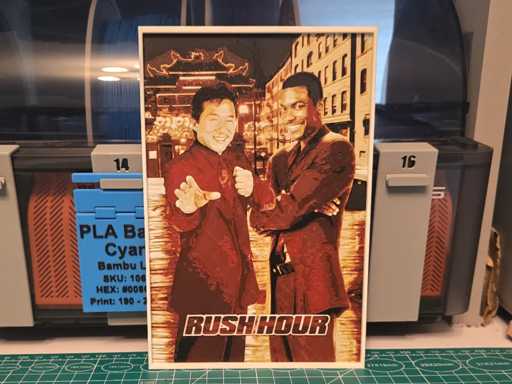 Rush Hour Movie Poster - Hueforge Art by Lumpy3D HueForge model: Rush Hour Movie Poster - Hueforge Art by Lumpy3D