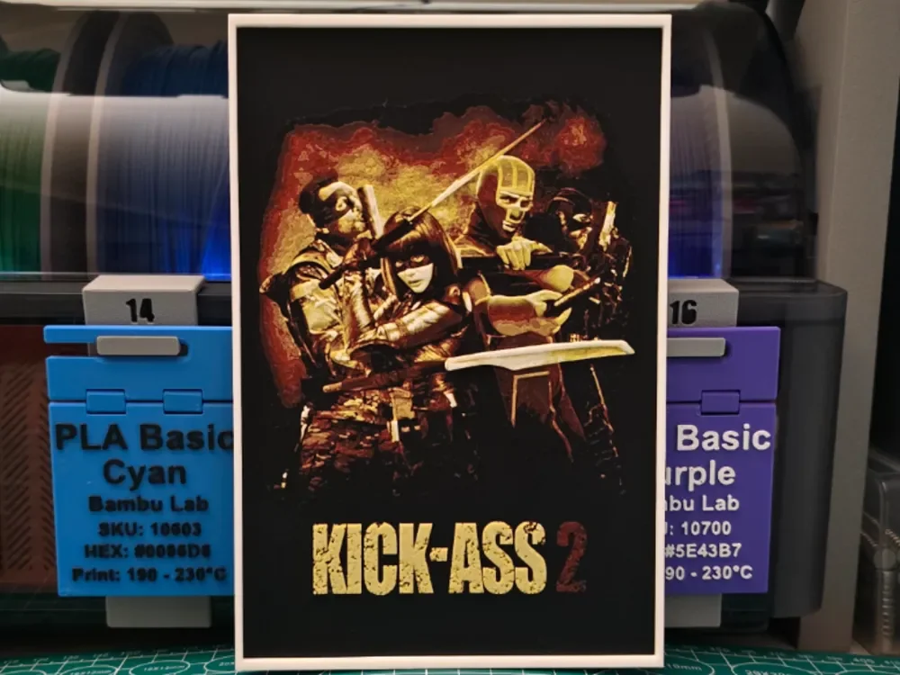 Kick-Ass 2 Movie Poster - Hueforge Art by Lumpy3D HueForge model: Kick-Ass 2 Movie Poster - Hueforge Art by Lumpy3D