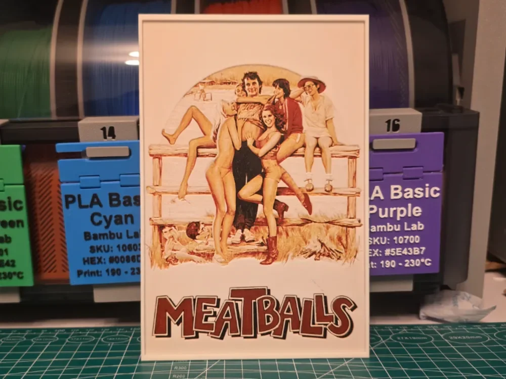 Meatballs Movie Poster - Hueforge Art by Lumpy3D HueForge model: Meatballs Movie Poster - Hueforge Art by Lumpy3D