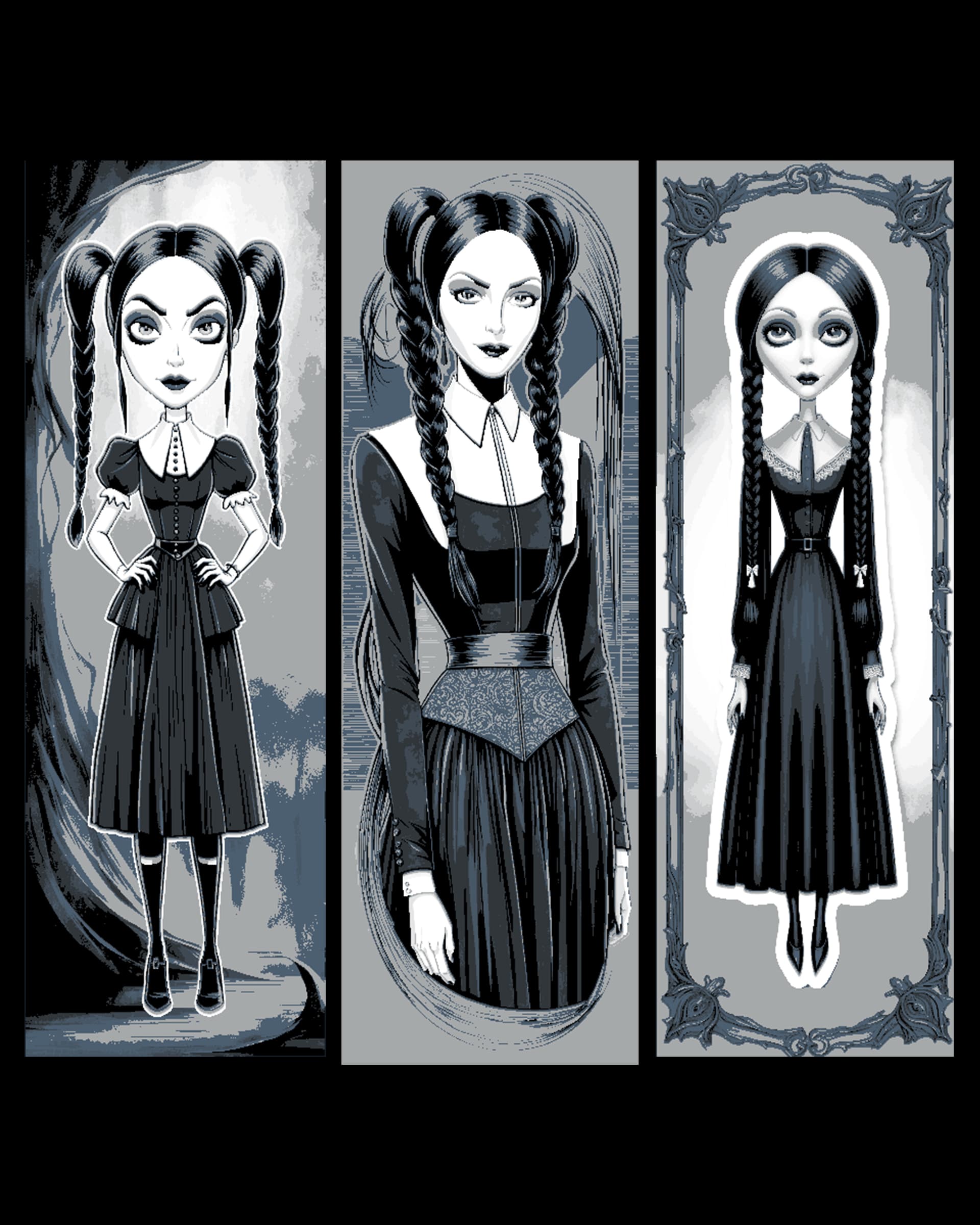 Folk/Gothic Art - Wednesday Addams Caricatures - Set of Bookmarks Folk/Gothic Art - Wednesday Addams Caricatures - Set of Bookmarks