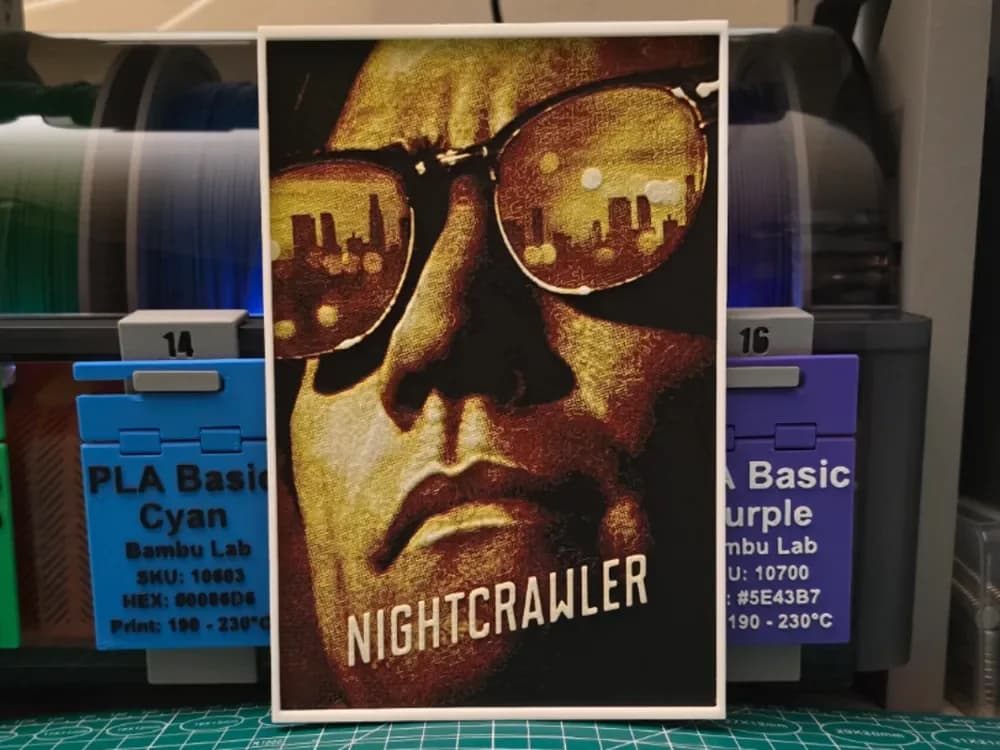 Nightcrawler Movie Poster - Hueforge Art by Lumpy3D HueForge model: Nightcrawler Movie Poster - Hueforge Art by Lumpy3D