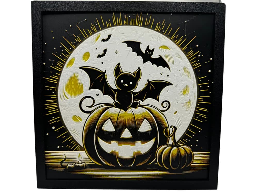 Halloween Pumpkin and Bat by Canadian Gamer HueForge model: Halloween Pumpkin and Bat by Canadian Gamer