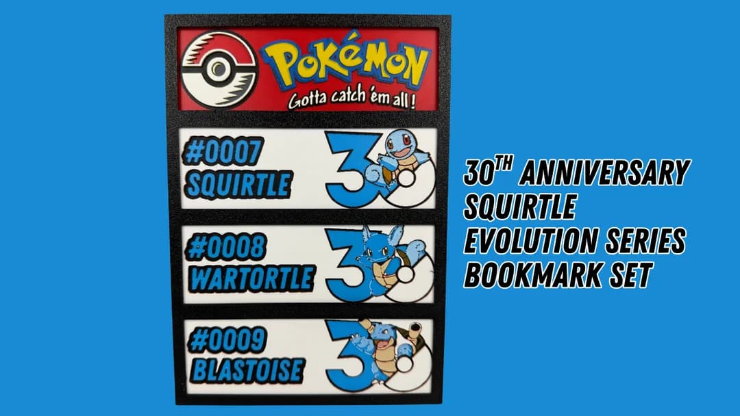 Squirtle Evolution Series - Pokemon 30th Anniversary - Bookmark Set by Canadian Gamer HueForge model: Squirtle Evolution Series - Pokemon 30th Anniversary - Bookmark Set by Canadian Gamer