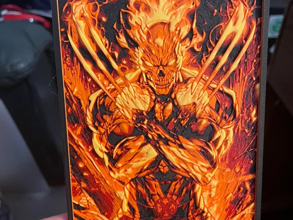 GhostRider Wolverine Hueforge by Advancedtechworldwide HueForge model: GhostRider Wolverine Hueforge by Advancedtechworldwide