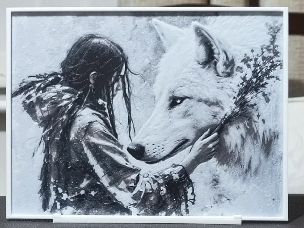 HueForge model: A Girl & Her Dire Wolf - HueForge 3 Color by BoDad