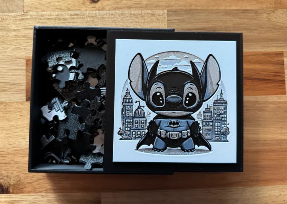 Puzzle Box Lid - Stitch - Batman Cosplay by Canadian Gamer HueForge model: Puzzle Box Lid - Stitch - Batman Cosplay by Canadian Gamer