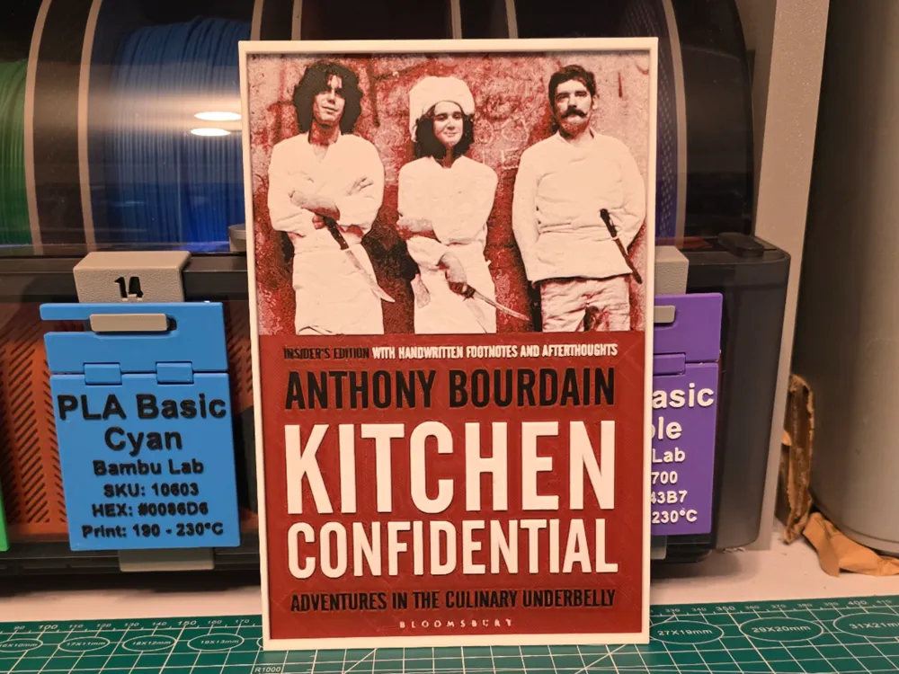 Anthony Bourdain "Kitchen Confidential" Book Art by Lumpy3D HueForge model: Anthony Bourdain "Kitchen Confidential" Book Art by Lumpy3D