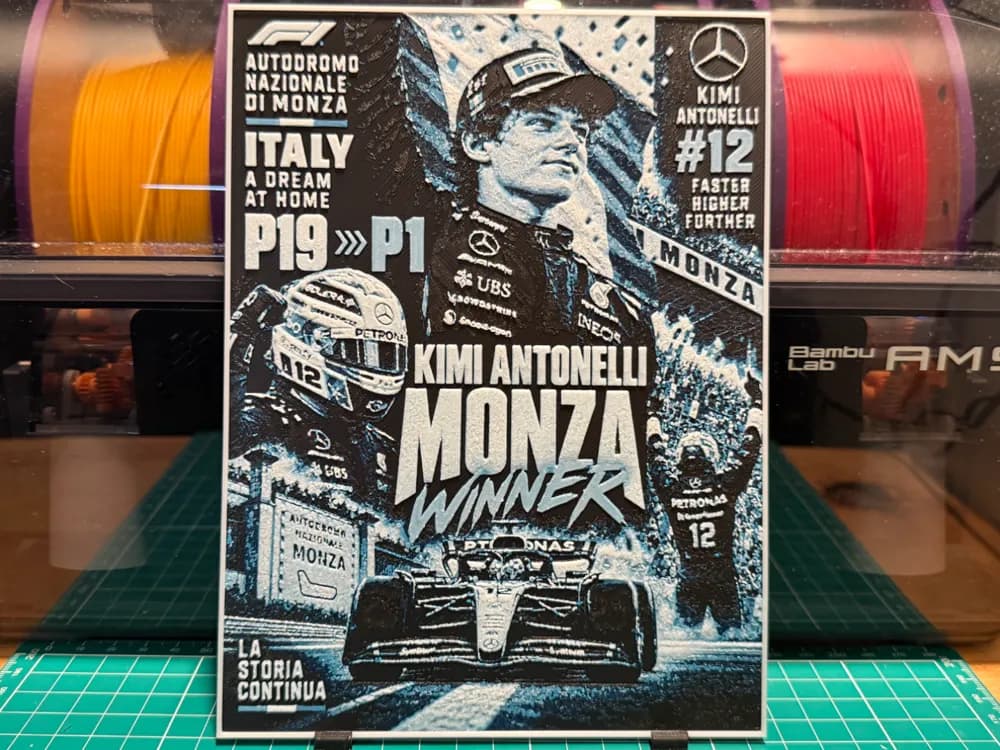 Kimi Antonelli Monza/Home Race Win Poster HueForge by liv_3d HueForge model: Kimi Antonelli Monza/Home Race Win Poster HueForge by liv_3d