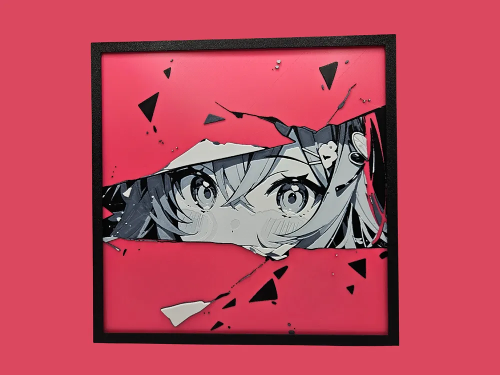 HueForge model: Manga Girl Behind Torn page by BusyKikiBee