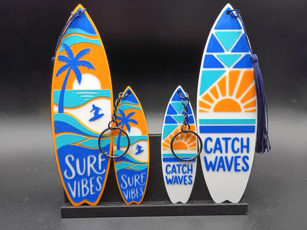 Surfboard Bookmark or Keychain by 3djd HueForge model: Surfboard Bookmark or Keychain by 3djd