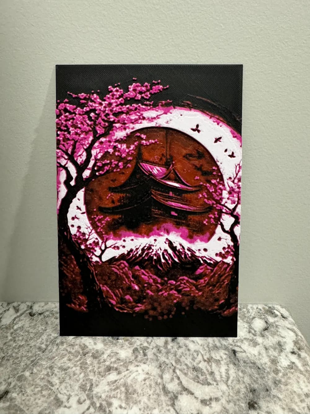 Pagoda with Cherry Blossoms - Hueforge 100x150 by Canadian Gamer HueForge model: Pagoda with Cherry Blossoms - Hueforge 100x150 by Canadian Gamer