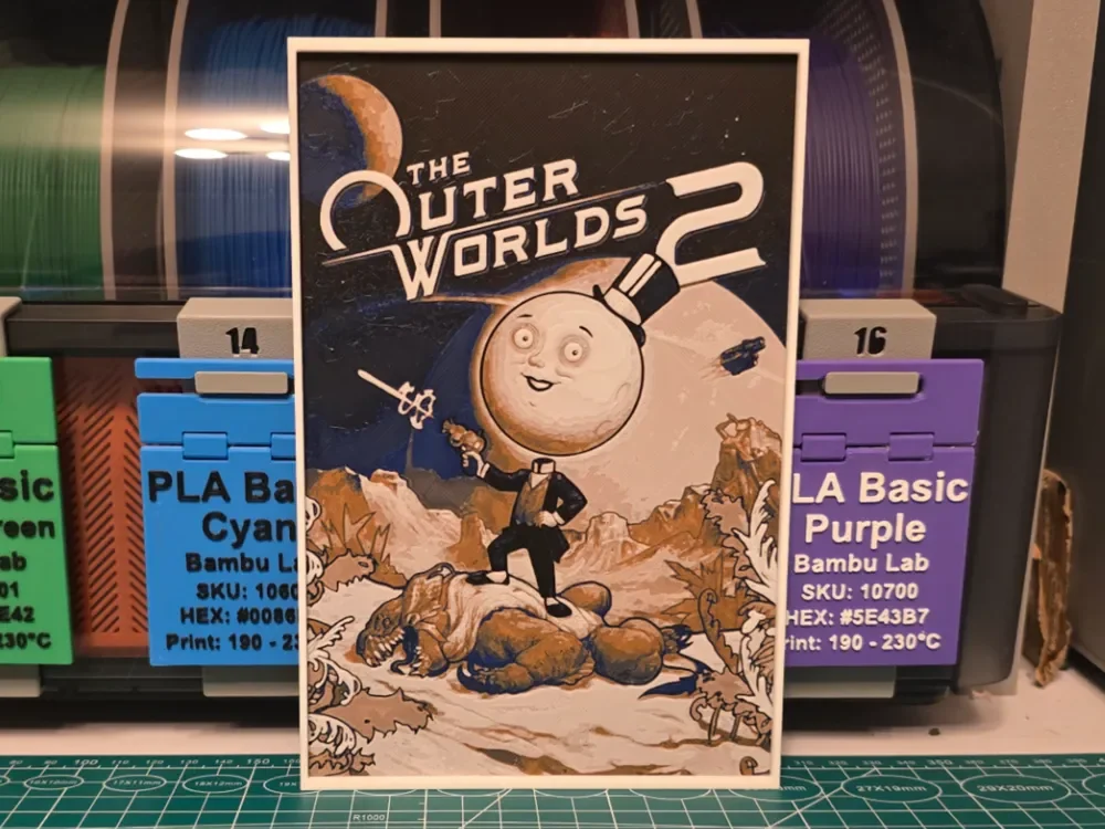 HueForge model: The Outer Worlds 2 Game Poster - Hueforge Art by Lumpy3D