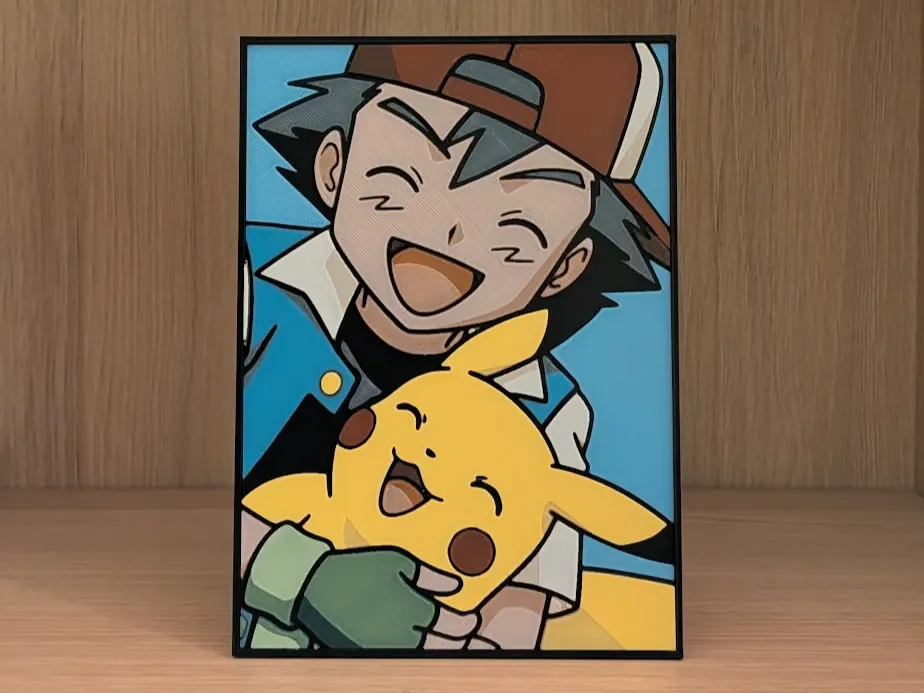 Ash & Pikachu (Close Up) Hueforge & Frame by Nextopia HueForge model: Ash & Pikachu (Close Up) Hueforge & Frame by Nextopia
