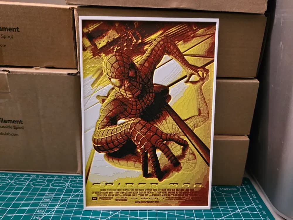 Spider-Man Movie Poster - Hueforge Art by Lumpy3D HueForge model: Spider-Man Movie Poster - Hueforge Art by Lumpy3D