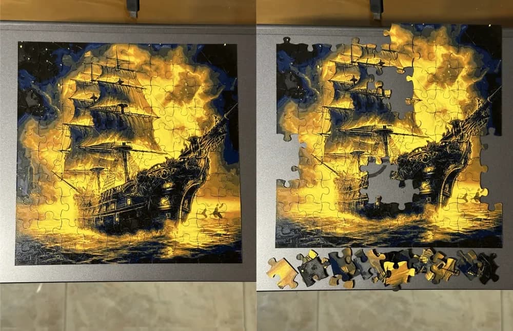 Puzzle Fire ship Thicker V2.0 improved by enricoRE HueForge model: Puzzle Fire ship Thicker V2.0 improved by enricoRE