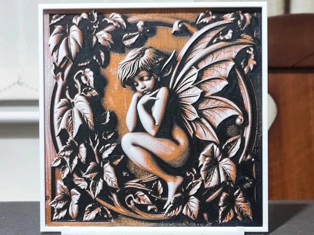 Wood Carving Elven Fairy - HueForge 3 Color by BoDad HueForge model: Wood Carving Elven Fairy - HueForge 3 Color by BoDad