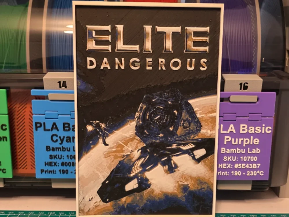 Elite Dangerous Game Poster - Hueforge Art by Lumpy3D HueForge model: Elite Dangerous Game Poster - Hueforge Art by Lumpy3D