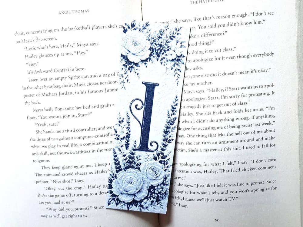 Bookmark, Monogram I, Floral Background, Hueforge Bookmark, Monogram I, Floral Background, Hueforge