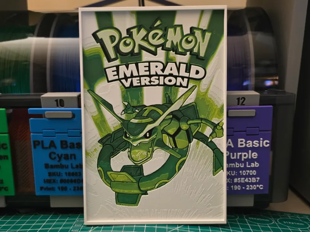 Pokémon: Emerald Version Poster - Hueforge Art by Lumpy3D HueForge model: Pokémon: Emerald Version Poster - Hueforge Art by Lumpy3D