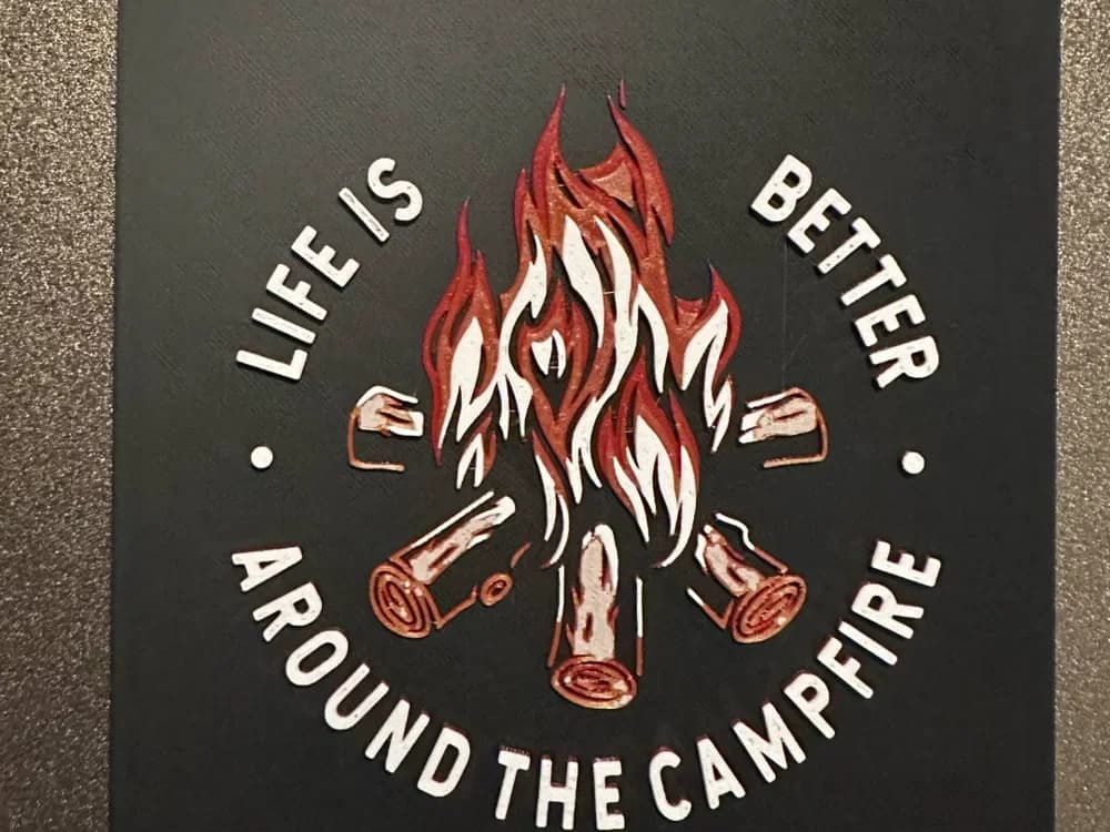 LIFE IS BETTER AROUND CAMPFIRE HUEFORGE by Cré'Art 3D HueForge model: LIFE IS BETTER AROUND CAMPFIRE HUEFORGE by Cré'Art 3D