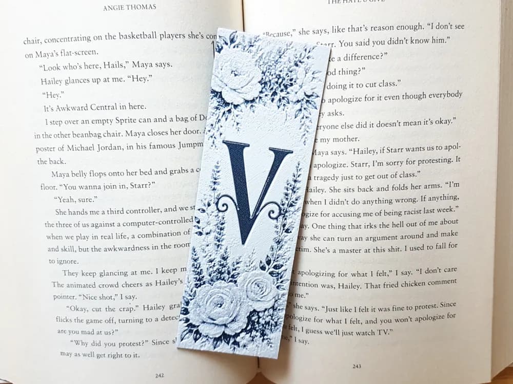 Bookmark, Monogram V, Floral Background, Hueforge Bookmark, Monogram V, Floral Background, Hueforge
