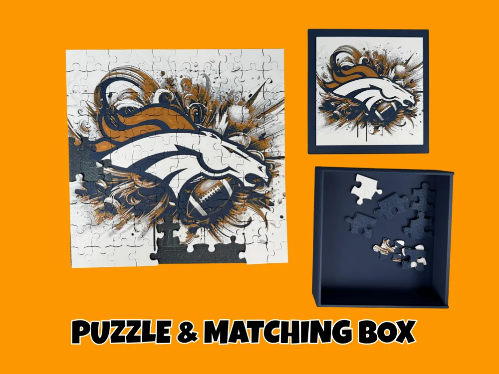 Denver Broncos - NFL Puzzle & Matching Lid by Canadian Gamer HueForge model: Denver Broncos - NFL Puzzle & Matching Lid by Canadian Gamer