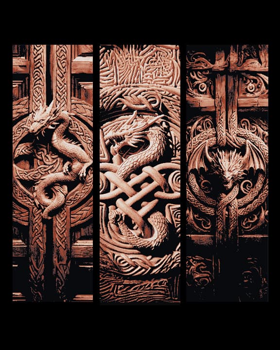 Carvings of the Ancient Celtic Dragons Guard the door - Set of Bookmarks by BooneCo3d HueForge model: Carvings of the Ancient Celtic Dragons Guard the door - Set of Bookmarks by BooneCo3d