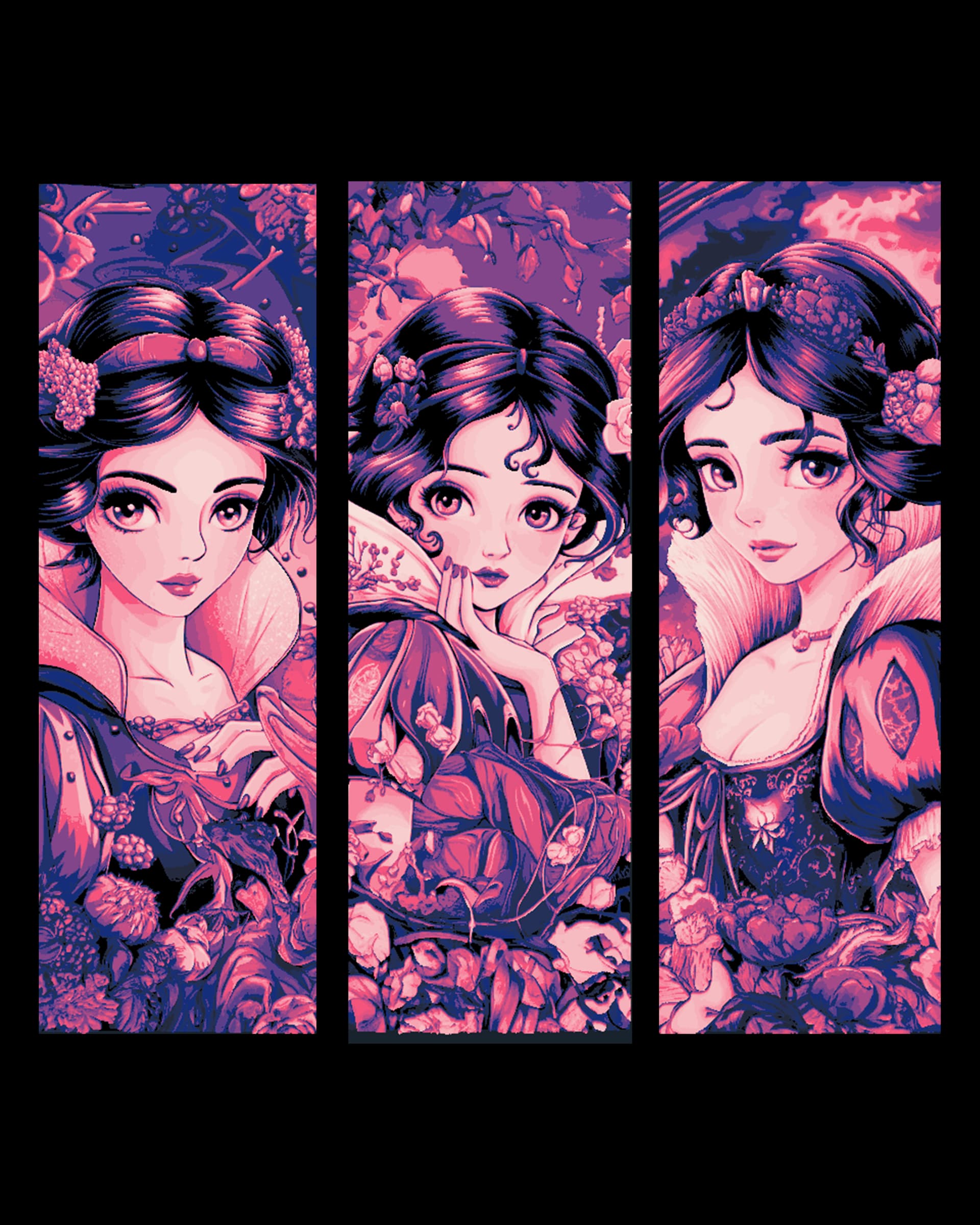 Snow White lost among the flowers of the forest - Fanart set of bookmarks Snow White lost among the flowers of the forest - Fanart set of bookmarks