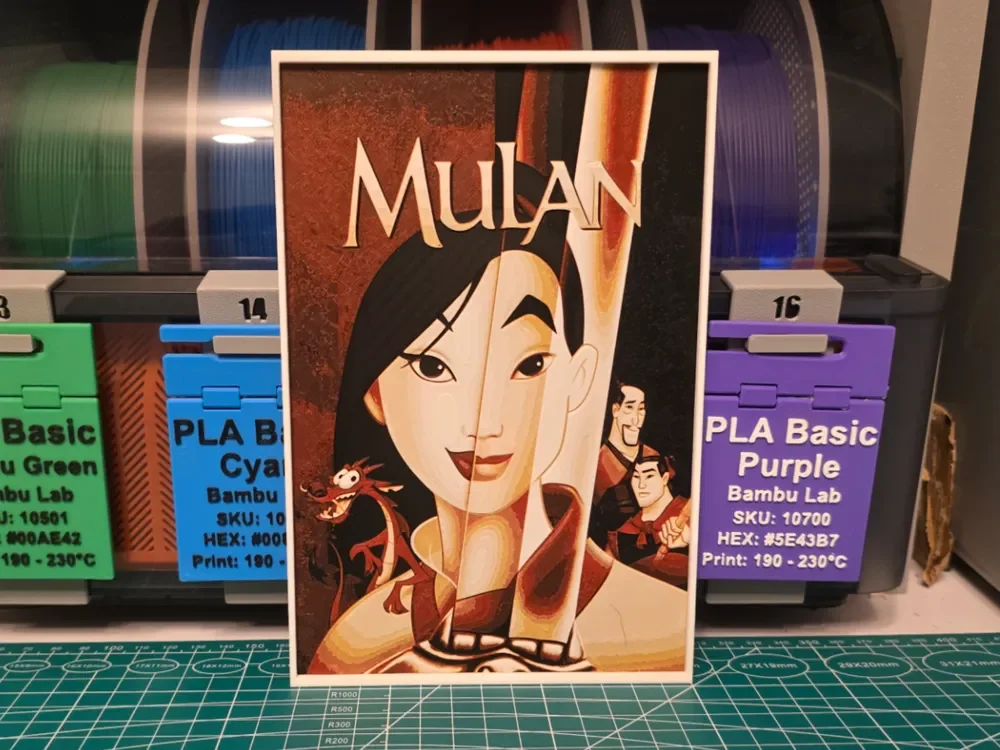 Mulan Movie Poster - Hueforge Art by Lumpy3D HueForge model: Mulan Movie Poster - Hueforge Art by Lumpy3D