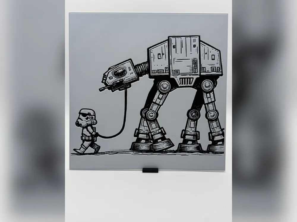 Stormtrooper Walking an AT-AT HueForge Print by iPrintStuffau HueForge model: Stormtrooper Walking an AT-AT HueForge Print by iPrintStuffau