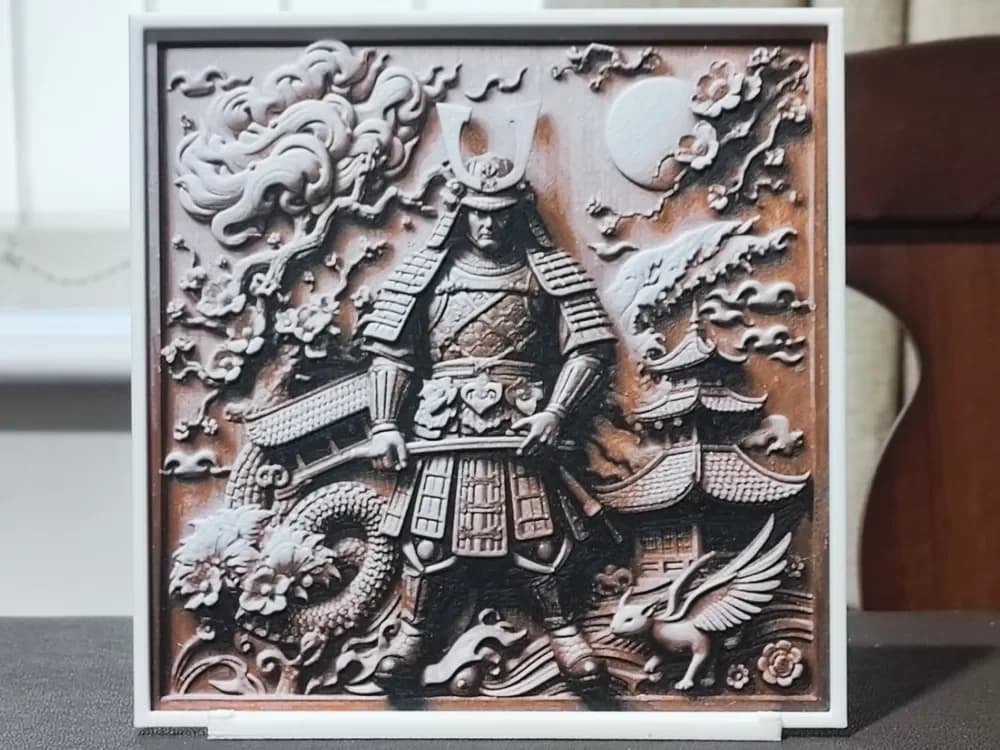 Wood Carving Samurai (Light) - HueForge 3 Color by BoDad HueForge model: Wood Carving Samurai (Light) - HueForge 3 Color by BoDad