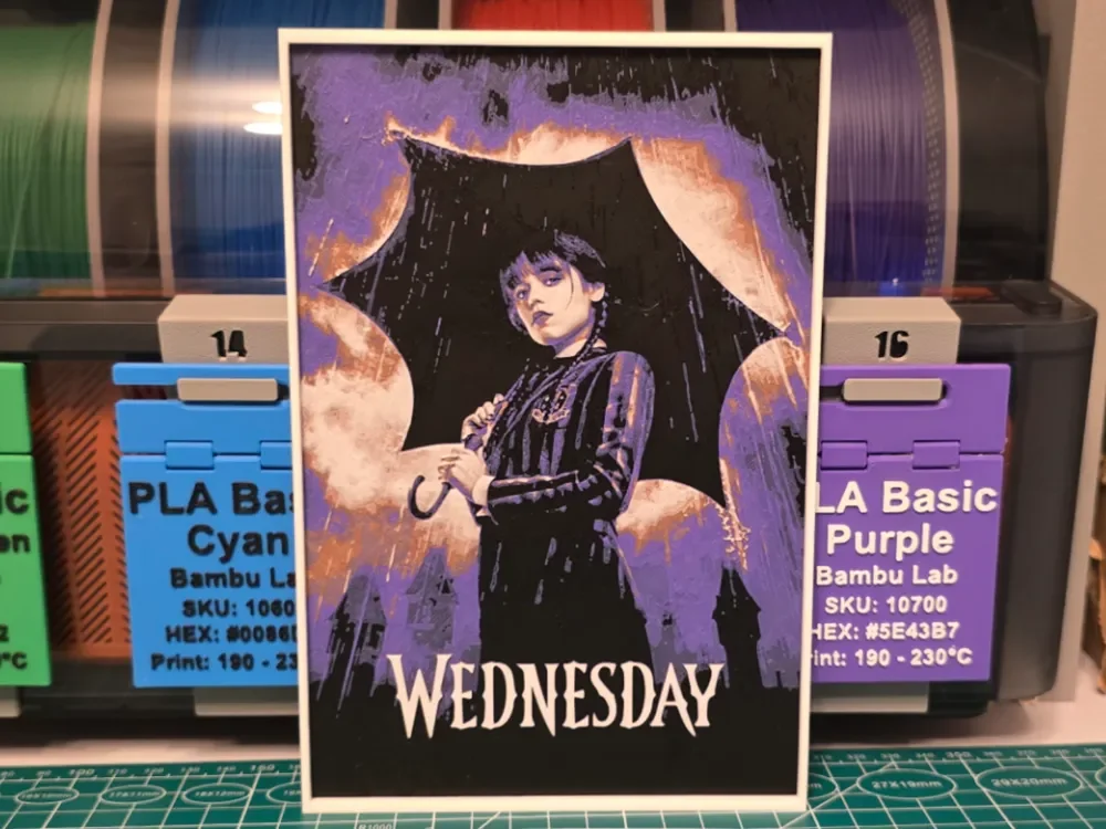 Wednesday Poster - Hueforge Art by Lumpy3D HueForge model: Wednesday Poster - Hueforge Art by Lumpy3D