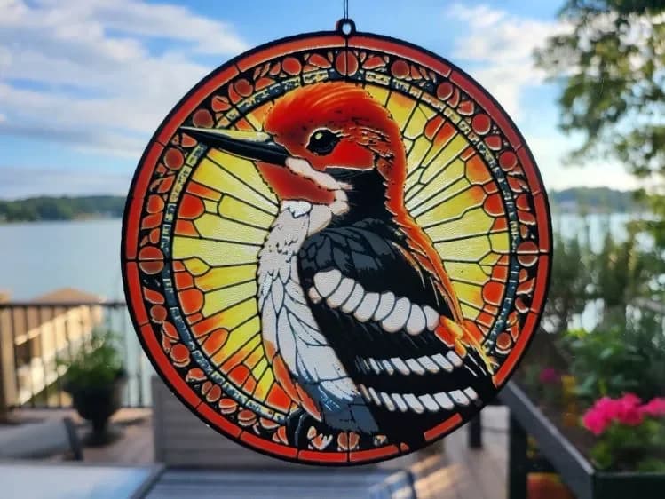 HueForge Stained Glass Redheaded Woodpecker by tlavedas HueForge model: HueForge Stained Glass Redheaded Woodpecker by tlavedas