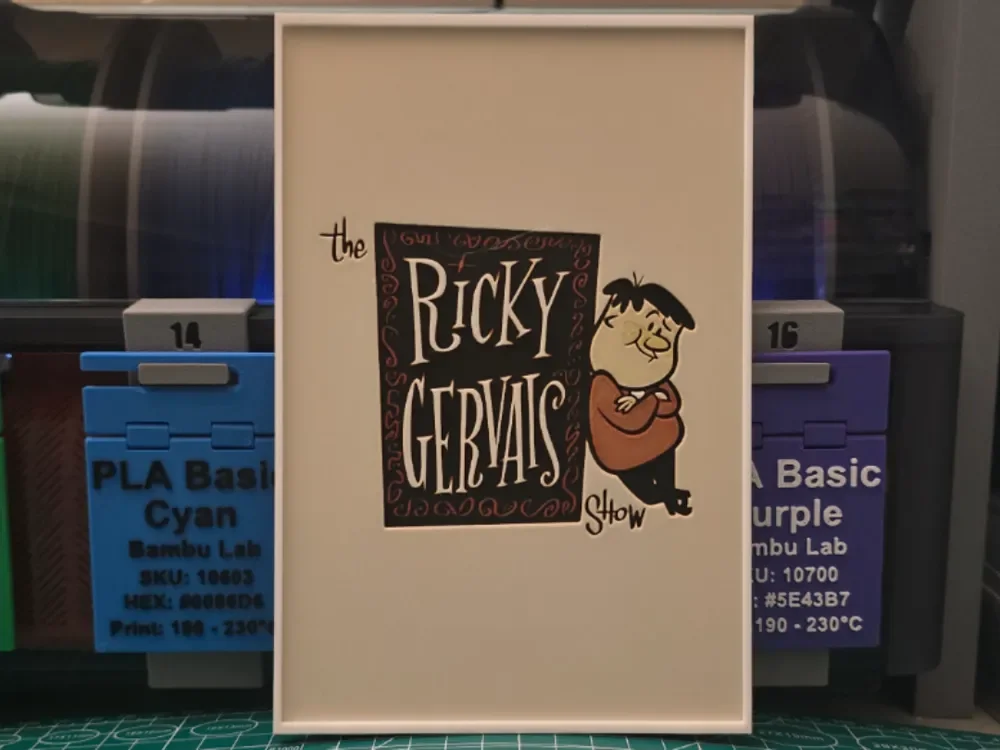 The Ricky Gervais Show Poster - Hueforge Art by Lumpy3D HueForge model: The Ricky Gervais Show Poster - Hueforge Art by Lumpy3D