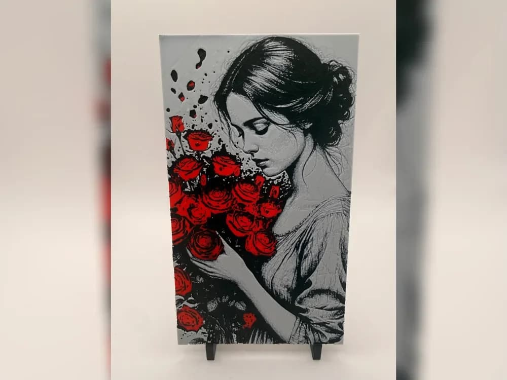 Crimson Rose Reverie Portrait hueforge print Crimson Rose Reverie Portrait hueforge print