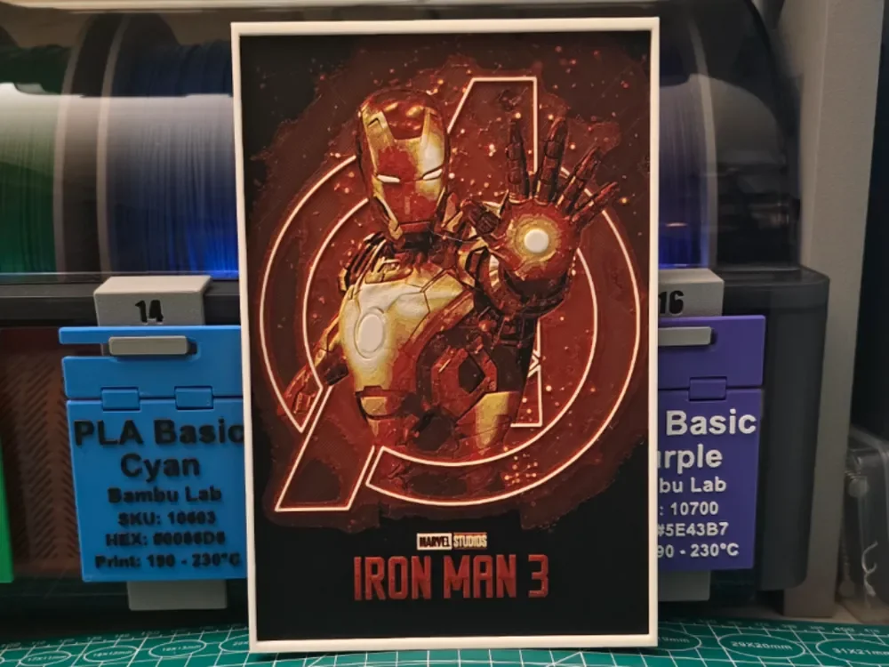 Iron Man 3 Movie Poster - Hueforge Art by Lumpy3D HueForge model: Iron Man 3 Movie Poster - Hueforge Art by Lumpy3D