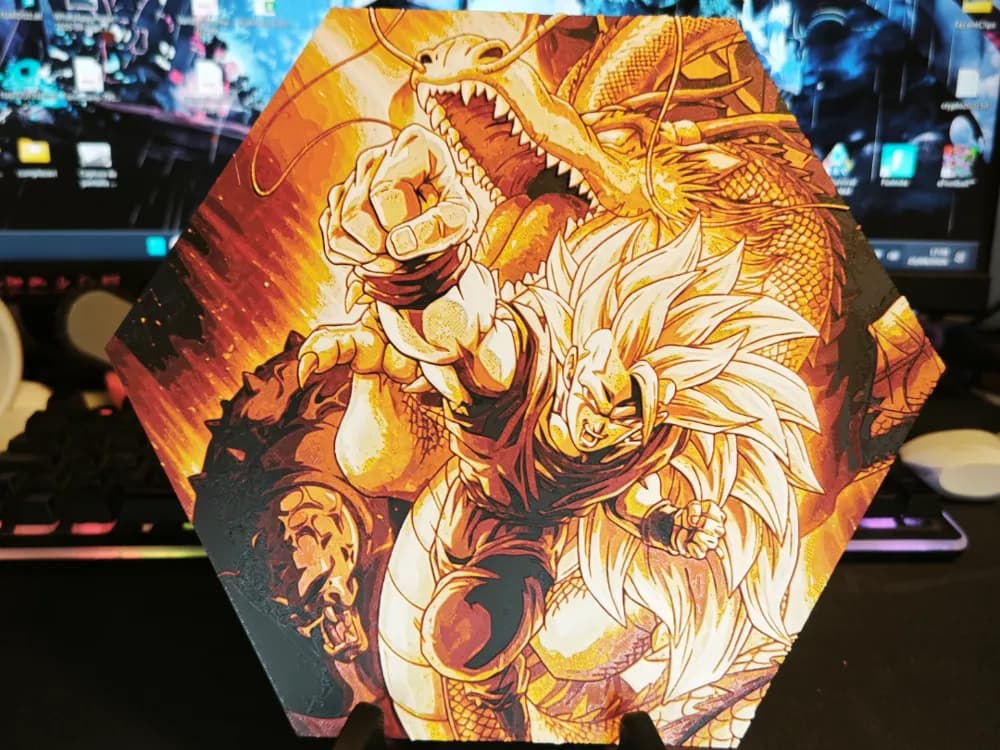 Hueforge Goku Ssj3 Dragon Ball Z in honeycomb mode Hueforge Goku Ssj3 Dragon Ball Z in honeycomb mode