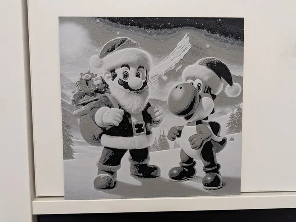 Mario and Yoshi as Santa Clauss Christmas HueForge by Seb3D HueForge model: Mario and Yoshi as Santa Clauss Christmas HueForge by Seb3D