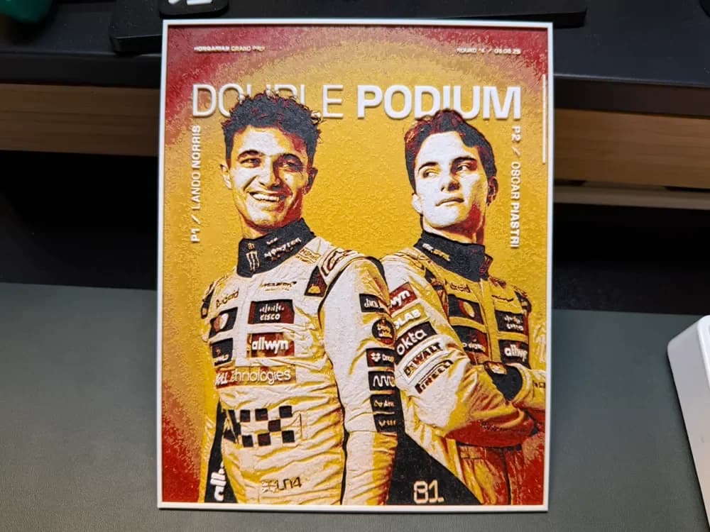 Lando Norris + Oscar Piastri - F1 Podium HueForge by liv_3d HueForge model: Lando Norris + Oscar Piastri - F1 Podium HueForge by liv_3d