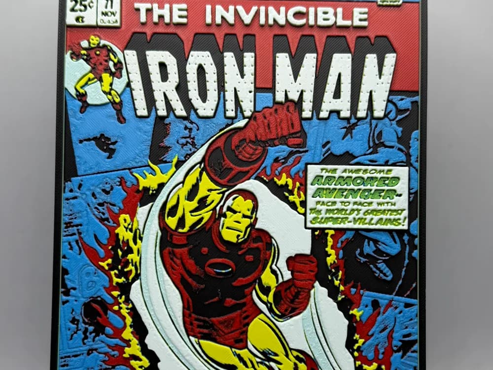 Iron Man Comic Cover by MonkeyForge 3D HueForge model: Iron Man Comic Cover by MonkeyForge 3D