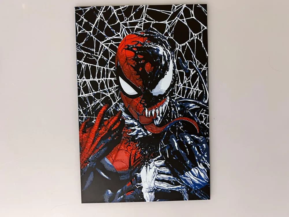 Spiderman and Venom Symbiote by 3djd HueForge model: Spiderman and Venom Symbiote by 3djd