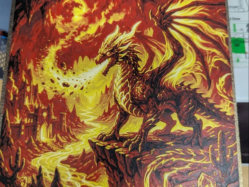 Hueforge Fire Dragon by ZombiePaint3D HueForge model: Hueforge Fire Dragon by ZombiePaint3D