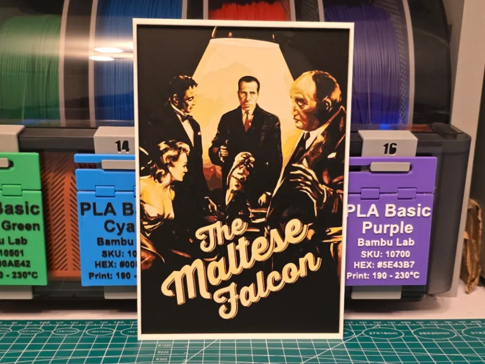 The Maltese Falcon Movie Poster - Hueforge Art by Lumpy3D HueForge model: The Maltese Falcon Movie Poster - Hueforge Art by Lumpy3D