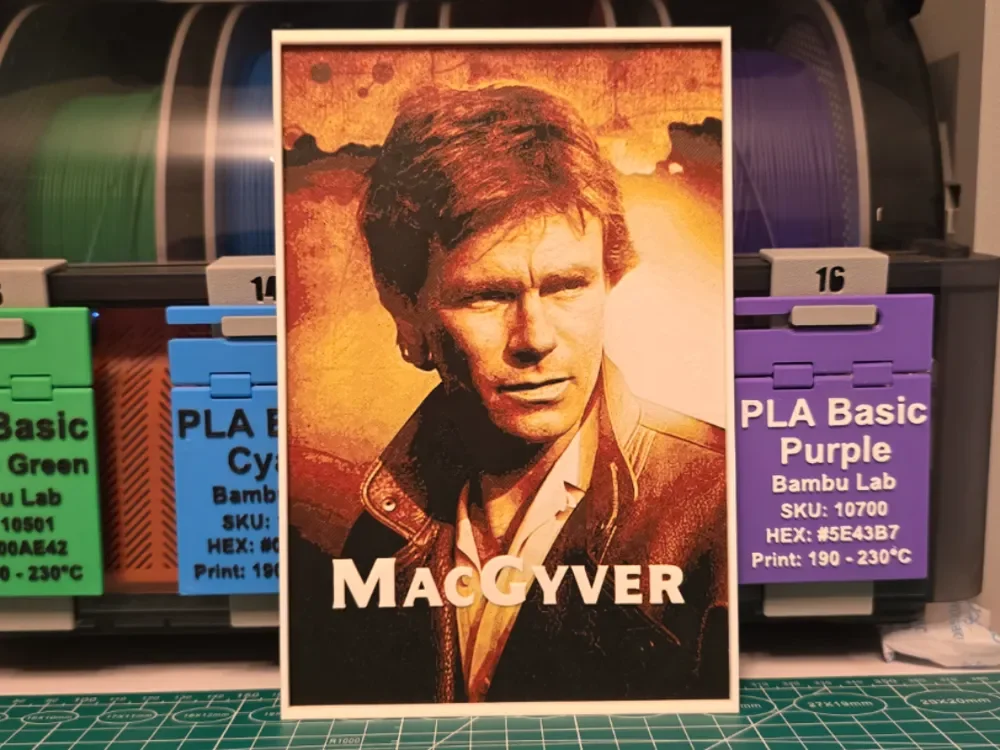 MacGyver Show Poster - Hueforge Art by Lumpy3D HueForge model: MacGyver Show Poster - Hueforge Art by Lumpy3D